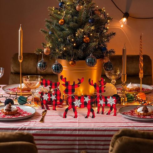 3 Pcs Reindeer Christmas Decor, Rustic Christmas Table Decor for Home, Farmhouse Centerpiece, Holiday Xmas Tiered Tray Decorations for Kitchen, Living Room, Dining Table, Shelf (Multicolor) in Saudi Arabia