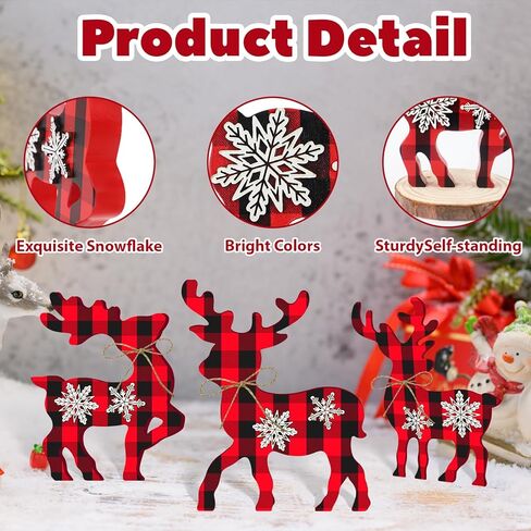 3 Pcs Reindeer Christmas Decor, Rustic Christmas Table Decor for Home, Farmhouse Centerpiece, Holiday Xmas Tiered Tray Decorations for Kitchen, Living Room, Dining Table, Shelf (Multicolor) in Saudi Arabia