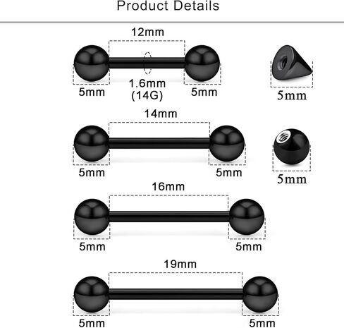 Lcolyoli Nipple Piercing Jewelry Tongue Rings Stainless Steel 16G 14G Straight Barbell Nipple Rings for Women Bar Length 12mm/14mm/16mm/19mm in Saudi Arabia
