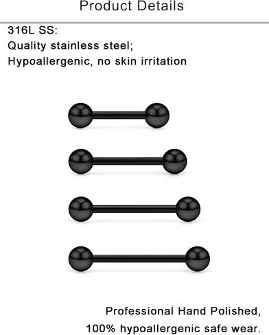 Lcolyoli Nipple Piercing Jewelry Tongue Rings Stainless Steel 16G 14G Straight Barbell Nipple Rings for Women Bar Length 12mm/14mm/16mm/19mm in Saudi Arabia
