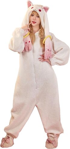 Micotaku Puella Magi Madoka Magica Kyubey Jumpsuit Pajamas Set with Gloves, Embroidered Cosplay Loungewear in Saudi Arabia
