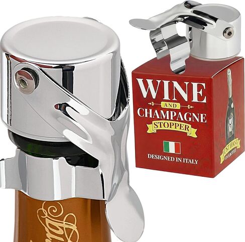 سدادة النبيذ وسدادة الشمبانيا مع ختم حاصل على براءة اختراع - 2 في 1، تصميم إيطالي، يحافظ على الفقاعات ومضادة للتسرب - قابلة لإعادة الاستخدام، مناسبة للنبيذ والكافا والبروسيكو والمياه الفوارة in Kuwait
