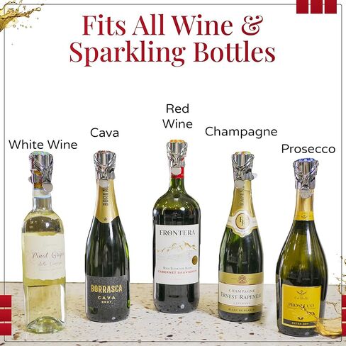 سدادة النبيذ وسدادة الشمبانيا مع ختم حاصل على براءة اختراع - 2 في 1، تصميم إيطالي، يحافظ على الفقاعات ومضادة للتسرب - قابلة لإعادة الاستخدام، مناسبة للنبيذ والكافا والبروسيكو والمياه الفوارة in Kuwait
