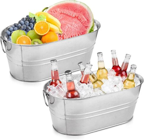 MIVIDE 2 Pack 3 Gallon Galvanized Tub Ice Bucket Metal Champagne Drink Bucket with Handles Galvanized Ice Buckets for Parties Mimosa Bar Cocktail Bar Cooling Supplies in Saudi Arabia
