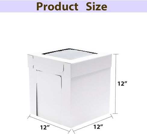 JJO Tall Cake Boxes for Tier Cakes, 3 Pack 12x12x12 Inch,White Cake Boxes with Window,Sturdy Tall Cake Carrier, Disposable Cake Containers in Kuwait