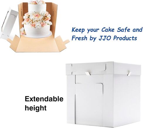 JJO Tall Cake Boxes for Tier Cakes, 3 Pack 12x12x12 Inch,White Cake Boxes with Window,Sturdy Tall Cake Carrier, Disposable Cake Containers in Kuwait