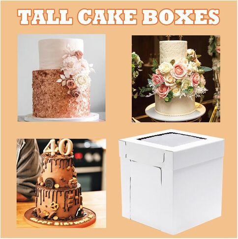 JJO Tall Cake Boxes for Tier Cakes, 3 Pack 12x12x12 Inch,White Cake Boxes with Window,Sturdy Tall Cake Carrier, Disposable Cake Containers in Kuwait
