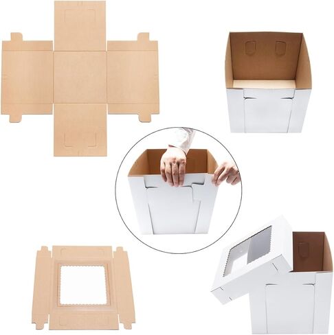 JJO Tall Cake Boxes for Tier Cakes, 3 Pack 12x12x12 Inch,White Cake Boxes with Window,Sturdy Tall Cake Carrier, Disposable Cake Containers in Kuwait