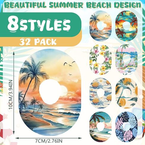 32 Pack Adhesive Patches Compatible with Dexcom G7 & Stelo CGM Patches Summer Beach Waterproof & Sweatproof Adhesive Tape Stickers Diabetic Sensor Covers Flexible Breathable Pre-Cut Patch in Saudi Arabia