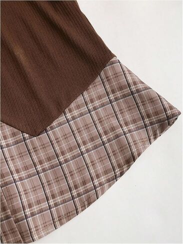 Women's Plaid Patchwork Blouse 2 in 1 Collar Button Down Blouses Elegant Tops in Saudi Arabia