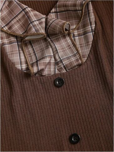 Women's Plaid Patchwork Blouse 2 in 1 Collar Button Down Blouses Elegant Tops in Saudi Arabia
