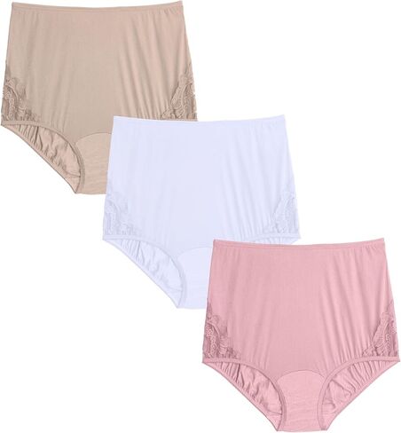 Vanity Fair Women's High Waisted Underwear, Full Coverage Ladies Panties, Perfectly Yours Briefs, Nylon - Raspberry Haze/Bare Pink/Glacier White, 7 in Saudi Arabia