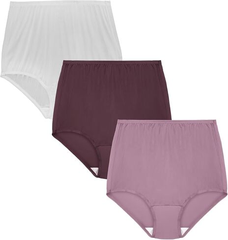 Vanity Fair Women's High Waisted Underwear, Full Coverage Ladies Panties, Perfectly Yours Briefs, Nylon - Raspberry Haze/Bare Pink/Glacier White, 7 in Saudi Arabia