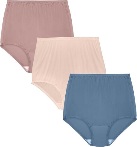 Vanity Fair Women's High Waisted Underwear, Full Coverage Ladies Panties, Perfectly Yours Briefs, Nylon - Raspberry Haze/Bare Pink/Glacier White, 7 in Saudi Arabia
