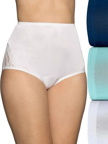 Vanity Fair Women's High Waisted Underwear, Full Coverage Ladies Panties, Perfectly Yours Briefs, Nylon - Raspberry Haze/Bare Pink/Glacier White, 7 in Saudi Arabia