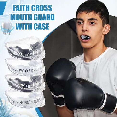 Konohan 4 Pcs Mouth Guard - Cross Sport Mouthguard with Case Christian Mouthguards Braces Teeth Armor Sport Game Guard for Youth Football Boxing Lacrosse Football Basketball Wrestling Rugby Taekwondo in Saudi Arabia