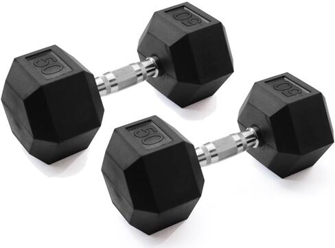 دمبل مطاطي سداسي فردي من GYMENIST مع مقابض معدنية للتمرين الثقيل، أوزان للتمرين تُباع كفردية أو مجموعة من 2 in Kuwait