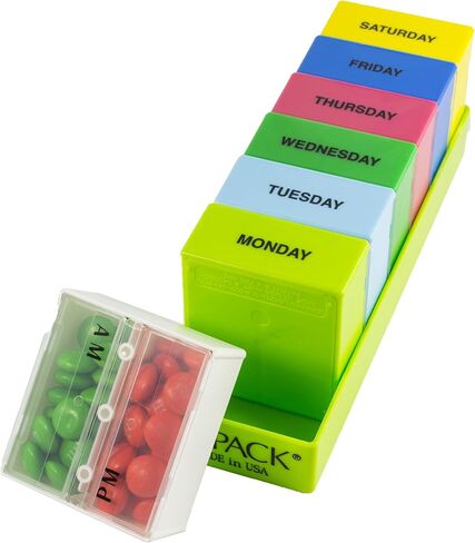 منظم حبوب منع الحمل 7Pack® 7 Day AM/PM مع صينية خضراء عميقة (صنع في الولايات المتحدة الأمريكية) in Saudi Arabia