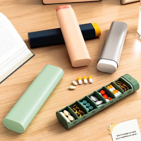 Weekly Pill Organizer 7 Day - Daily Pill Box with Drawer Design, Travel Pill Case for Vitamins & Supplements, Compact Medicine Organizer (Green) in Saudi Arabia