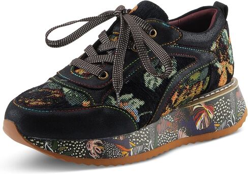 L'Artiste INVIDIA Women's Platform Sneaker – Metallic Leather & Tapestry Lace-Up with Rainbow Stitching in Saudi Arabia