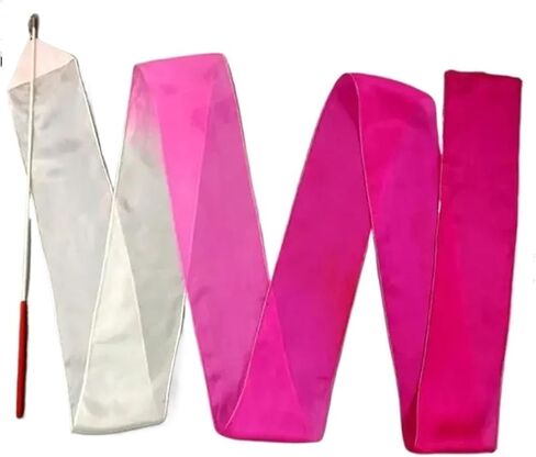 عصا رقص شريطية من الحرير بألوان قوس قزح للأطفال الصغار، أشرطة دوارة، دعامات رقص الباليه للجمباز الحريري (أبيض وأخضر، 300 × 15 سم) in Kuwait