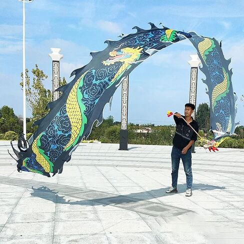 Dragon Dance Ribbon 3D Dragon Poi Chinese Dragon Dance Ribbon Streamer for Outdoor Spring Outing, Fiberglass Handsticks + Travel Bag! Shows Prop in Saudi Arabia