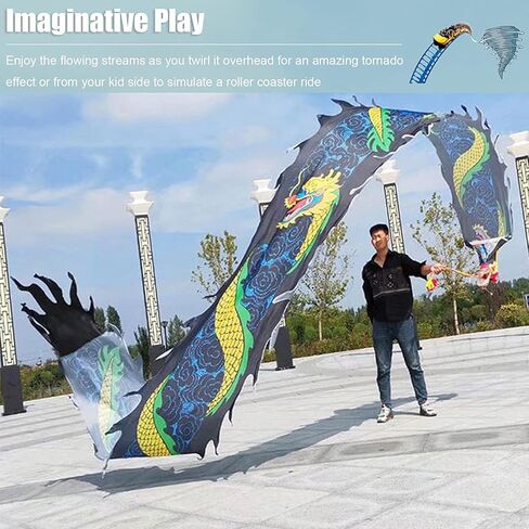 Dragon Dance Ribbon 3D Dragon Poi Chinese Dragon Dance Ribbon Streamer for Outdoor Spring Outing, Fiberglass Handsticks + Travel Bag! Shows Prop in Saudi Arabia