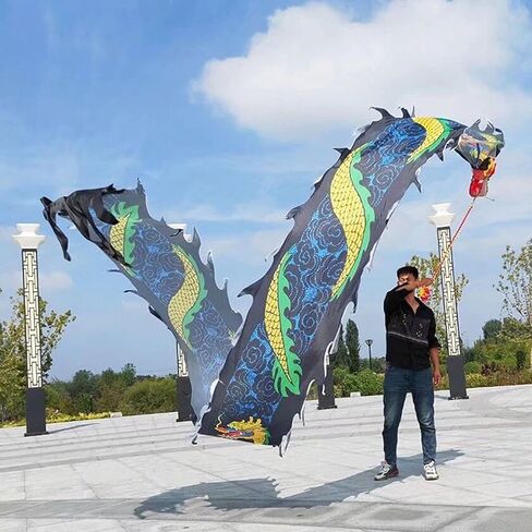 Dragon Dance Ribbon 3D Dragon Poi Chinese Dragon Dance Ribbon Streamer for Outdoor Spring Outing, Fiberglass Handsticks + Travel Bag! Shows Prop in Saudi Arabia