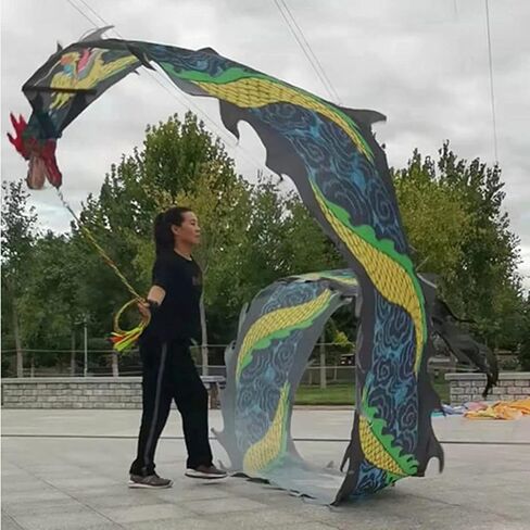 Dragon Dance Ribbon 3D Dragon Poi Chinese Dragon Dance Ribbon Streamer for Outdoor Spring Outing, Fiberglass Handsticks + Travel Bag! Shows Prop in Saudi Arabia