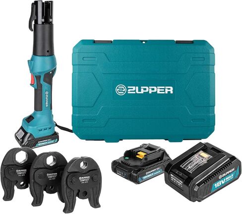 مجموعة أدوات الضغط ZUPPER Compact Pro مع فك ضغط نحاسي Pro مقاس 1/2 بوصة، 3/4 بوصة، 1 بوصة، قطعتان من البطارية، شاحن سريع وحقيبة حمل in Kuwait
