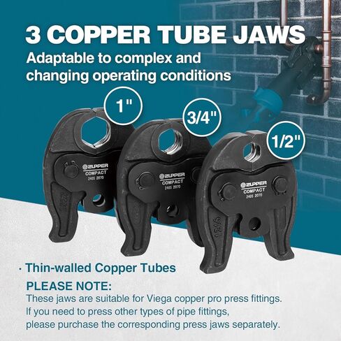 ZUPPER Compact Pro Press Tool kit with 1/2", 3/4", 1" Copper Pro Press Jaws, 2pcs Battery, Fast Charger & Carrying Case in Saudi Arabia
