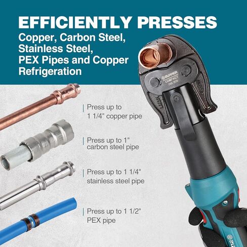 ZUPPER Compact Pro Press Tool kit with 1/2", 3/4", 1" Copper Pro Press Jaws, 2pcs Battery, Fast Charger & Carrying Case in Saudi Arabia