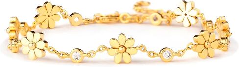 STORYJEWELLERY Daisy Bracelet, Gold Plated Bracelets for Women, Tennis Bracelets for Women, Dainty Daisy Jewelry, Gifts for Her in Saudi Arabia