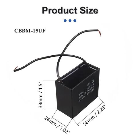 Fielect CBB61 مكثف مروحة السقف 15 فائق التوهج 450 فولت تيار متردد 2 أسلاك مكثفات فيلم البولي بروبيلين المعدنية لمولد محرك مضخة المروحة الكهربائية in Saudi Arabia