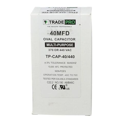 (TP-CAP-40/440) 40 MFD (Microfarads) 440 Volt Oval Single Run Capacitor | 60,000 Hour Operating Life, Aluminum Composition, -40°F to 158°F (-40°C to 70°C) Temperature Range in Saudi Arabia