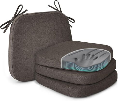Shinnwa Dining Chair Pads, Patented Design Memory Foam Kitchen Chair Cushions with Ties and Washable Cover, 17" x 16" x 2", Black in Saudi Arabia