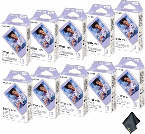 Fujifilm Instax mini لافندر لافندر فيلم فوري (100 تعرض) باقة مع قطعة قماش لتنظيف الألياف الدقيقة in Saudi Arabia