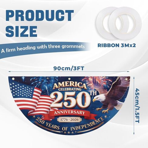 2PCS 250th Anniversary USA Bunting Flag, Patriotic Eagle Motif American Fan Flag Decorations, 1776-2026 250 Years of Independence Banner Decors for Wall Front Door Porch Fence Outdoor, 1.5x3 FT in Saudi Arabia