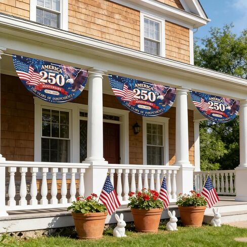 2PCS 250th Anniversary USA Bunting Flag, Patriotic Eagle Motif American Fan Flag Decorations, 1776-2026 250 Years of Independence Banner Decors for Wall Front Door Porch Fence Outdoor, 1.5x3 FT in Saudi Arabia