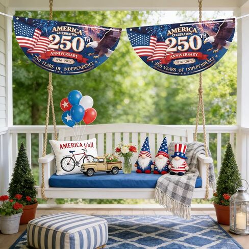 2PCS 250th Anniversary USA Bunting Flag, Patriotic Eagle Motif American Fan Flag Decorations, 1776-2026 250 Years of Independence Banner Decors for Wall Front Door Porch Fence Outdoor, 1.5x3 FT in Saudi Arabia