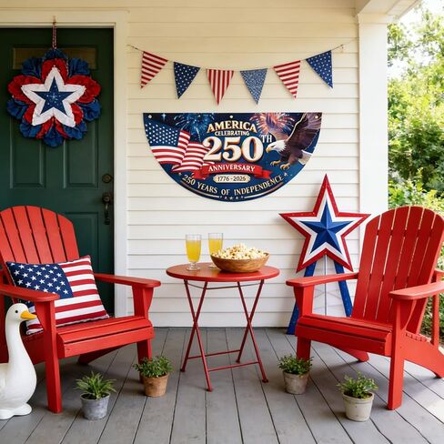 2PCS 250th Anniversary USA Bunting Flag, Patriotic Eagle Motif American Fan Flag Decorations, 1776-2026 250 Years of Independence Banner Decors for Wall Front Door Porch Fence Outdoor, 1.5x3 FT in Saudi Arabia