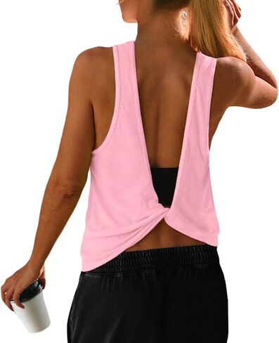 UNIANKIYA Open Back Workout Tops for Women Athletic Backless Tank Tops Sleeveless Gym Running T Shirts Yoga Going Out Tee in Saudi Arabia
