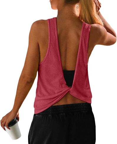 UNIANKIYA Open Back Workout Tops for Women Athletic Backless Tank Tops Sleeveless Gym Running T Shirts Yoga Going Out Tee in Saudi Arabia