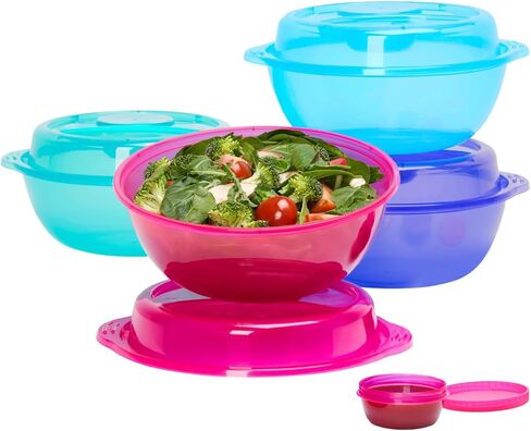 Bentgo Easyboxes Salad-to-Go حاويات-مجموعة من 8 قطع: 4 أوعية ، أكواب خلع الملابس المقاومة للتسرب المدمجة و 4 أغطية مجهزة في نضارة ؛ قابلة لإعادة الاستخدام/خالية من BPA للسلطة والمعكرونة والحبوب (جوهرة برايت) in Saudi Arabia
