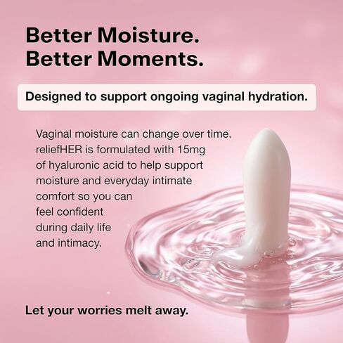 Joylux reliefHER Hydration Melts, Moisturizing Vaginal Suppositories with 15mg Hyaluronic Acid (3X More HA), Non-Hormonal, Supports Intimate Hydration & Comfort, 10 Melts in Kuwait