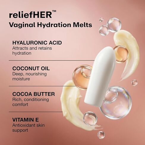 Joylux reliefHER Hydration Melts, Moisturizing Vaginal Suppositories with 15mg Hyaluronic Acid (3X More HA), Non-Hormonal, Supports Intimate Hydration & Comfort, 10 Melts in Kuwait