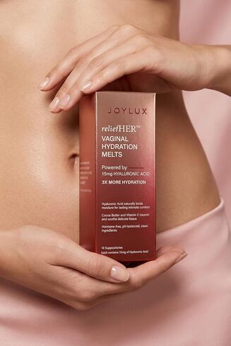 Joylux reliefHER Hydration Melts, Moisturizing Vaginal Suppositories with 15mg Hyaluronic Acid (3X More HA), Non-Hormonal, Supports Intimate Hydration & Comfort, 10 Melts in Kuwait