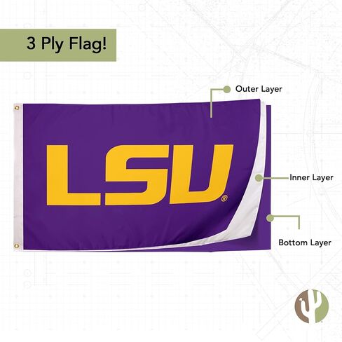 لافتات علم صبار الصحراء LSU مزدوجة الجوانب من نمور Geaux Louisiana State University 100% بوليستر أعلام داخلية وخارجية 3 × 5 أقدام (مزدوجة الجوانب - علم 1) in Saudi Arabia
