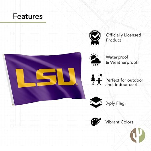 لافتات علم صبار الصحراء LSU مزدوجة الجوانب من نمور Geaux Louisiana State University 100% بوليستر أعلام داخلية وخارجية 3 × 5 أقدام (مزدوجة الجوانب - علم 1) in Saudi Arabia