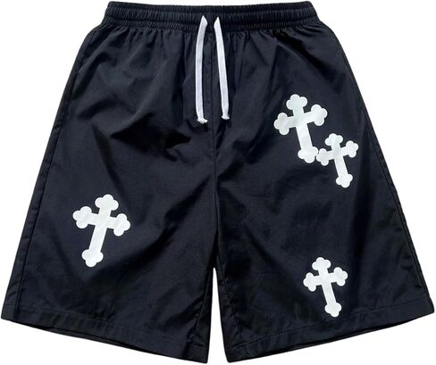 WDIRARA Boy's Cross Print Bermuda Shorts Elastic Waist Athletic Shorts in Saudi Arabia